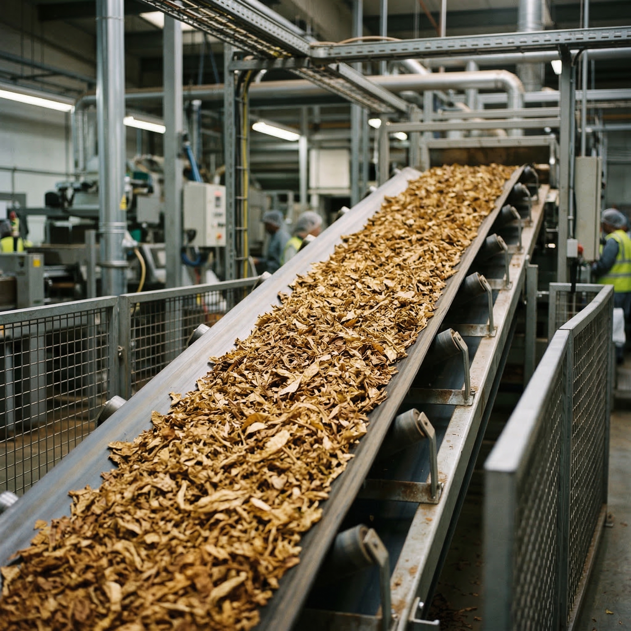 Inline analyzers used in tobacco processing manufacturing
